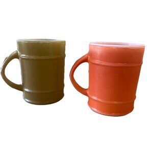 Fire King Orange & Green Barrel Mug Set of 2 Coffee Tea Cup Anchor Hocking MCM
